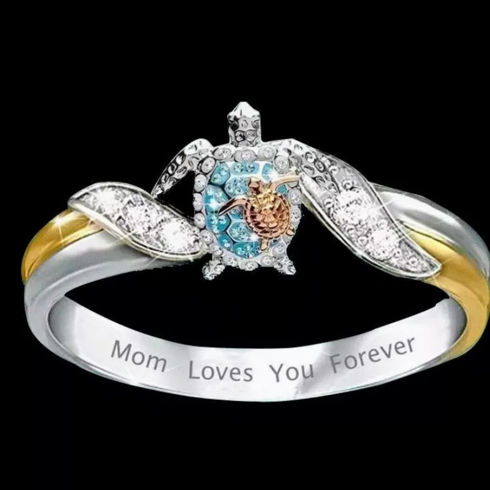 MOM Loves You Forever Turtle with Baby Ring Sz. 7
